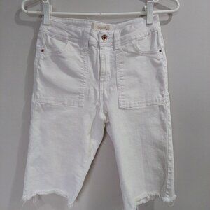 Liquid X Women's Size 6 White Denim Utility Shorts - Frayed Hem Mid Rise